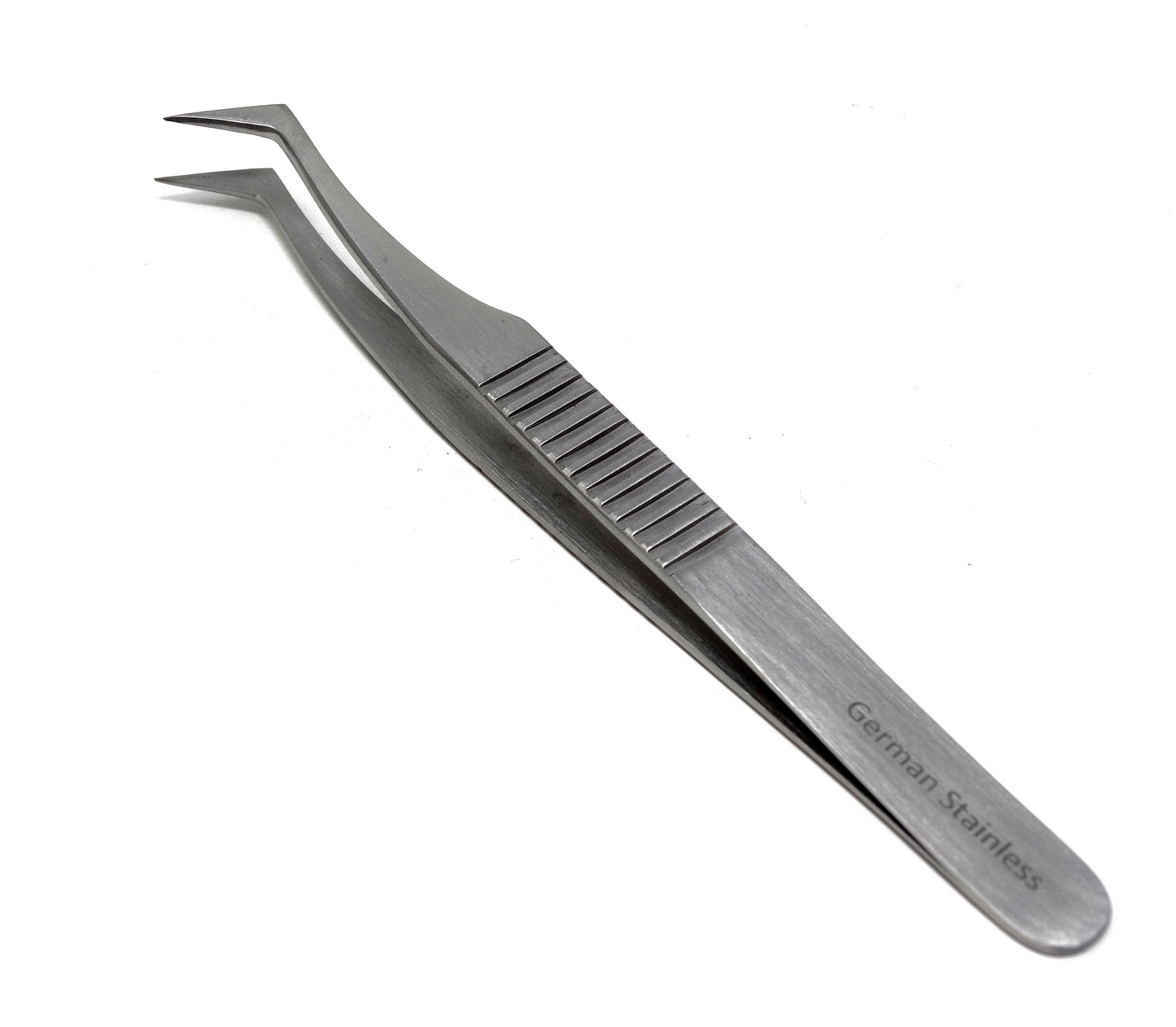 Stainless Steel Micro Surgical Forceps Tweezers Semi Angled, Ridged Handle, Premium Quality