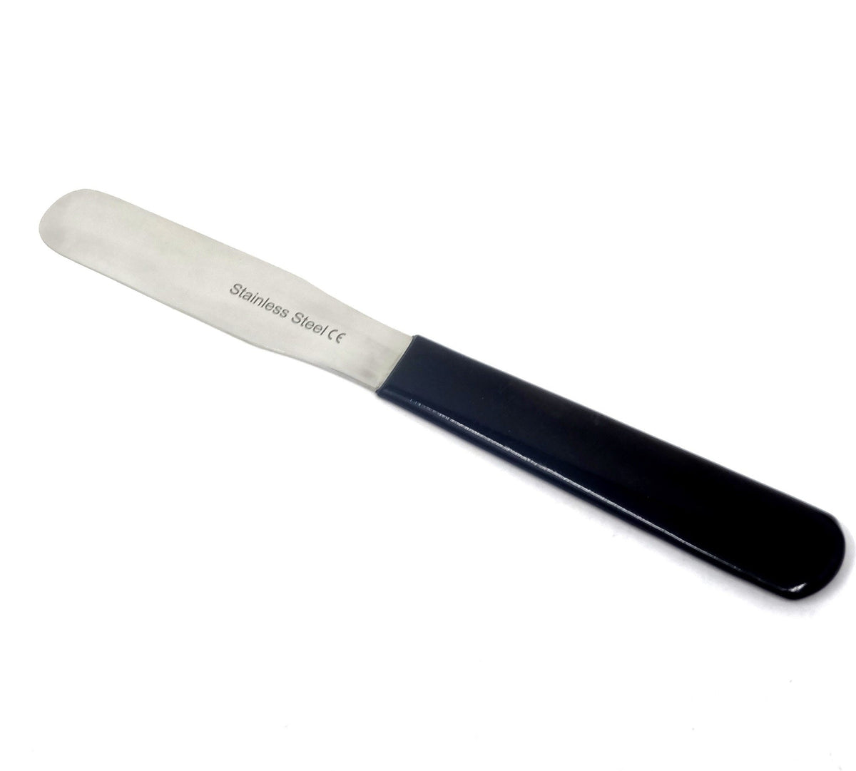 Stainless Steel Lab Spatula with Wooden Handle, 8" Offset Bayonet Blad Stainless Steel Lab Spatula with Wooden Handle, 8" Offset Bayonet Blad