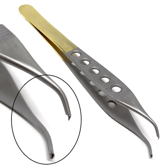 Adson Tissue 1x2teeth Forceps 6", Curved, Gold Handle