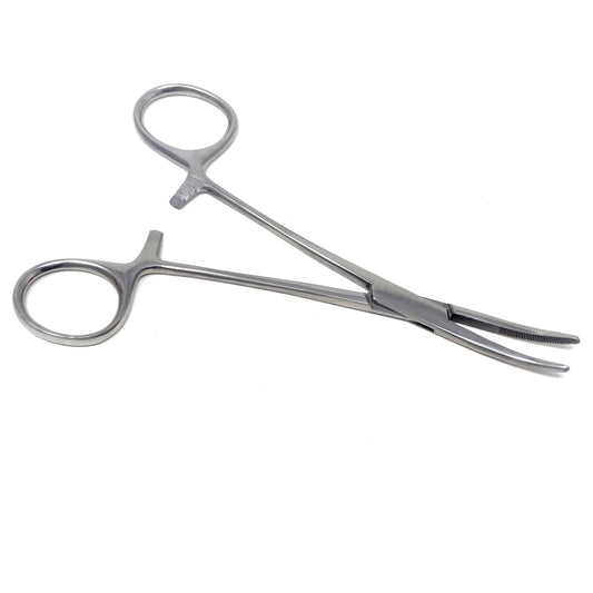 Pet Ear Hair Pulling Half Serrated Ratchet Forceps, Stainless Steel Grooming Tool, Silver 5.5" CRV