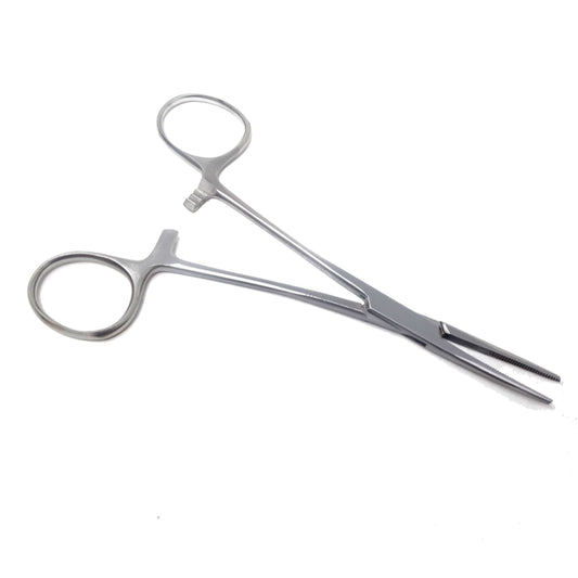 Pet Ear Hair Pulling Half Serrated Ratchet Forceps, Stainless Steel Grooming Tool, Silver 5.5" STR