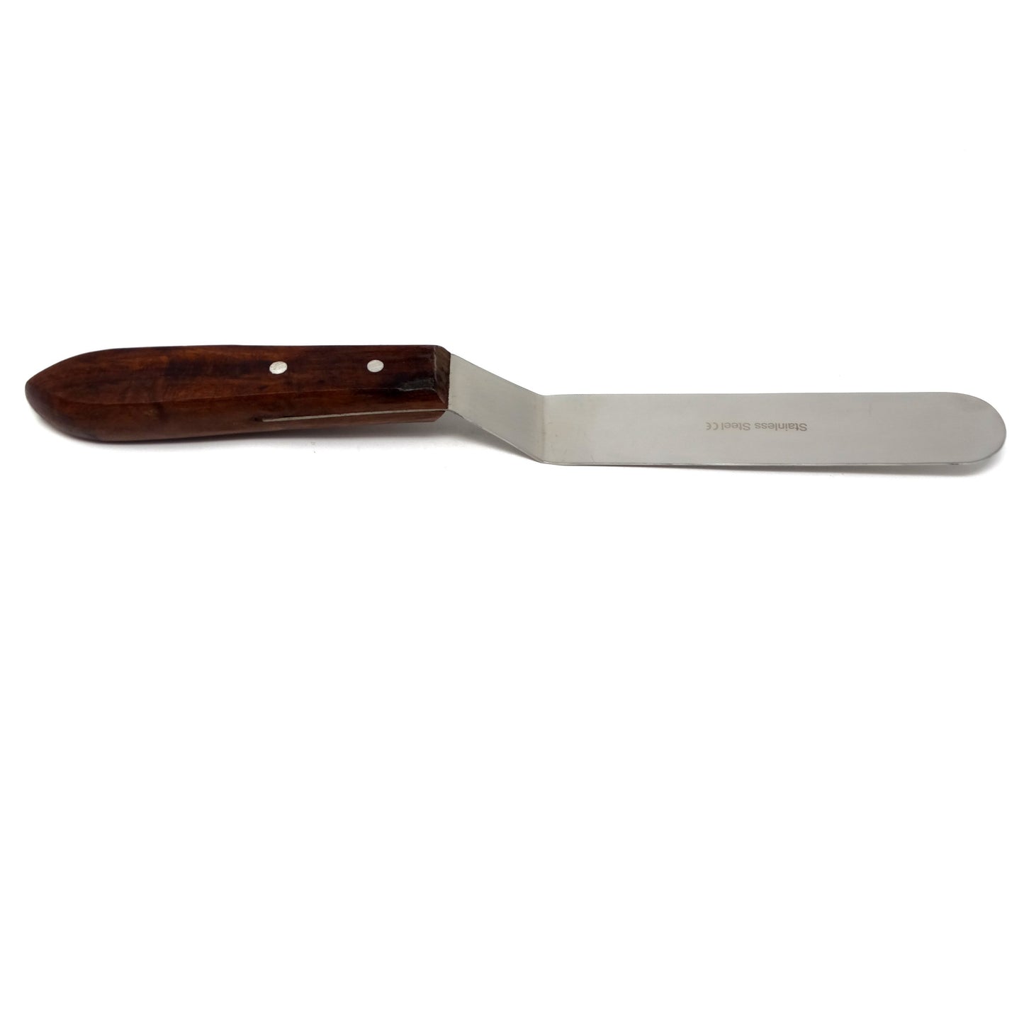 Stainless Steel Lab Spatula with Wooden Handle, 6" Offset Bayonet Blade, 10" Total Length