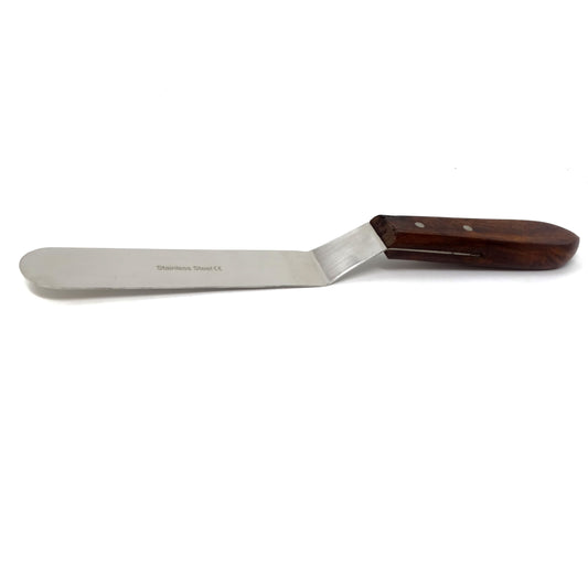 Stainless Steel Lab Spatula with Wooden Handle, 8" Offset Bayonet Blade, 12" Total Length