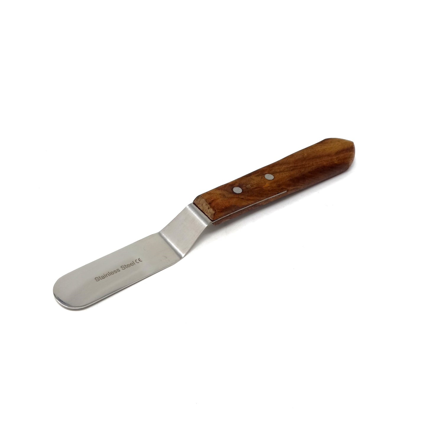 Stainless Steel Lab Spatula with Wooden Handle, 3" Offset Bayonet Blade, 7" Total Length