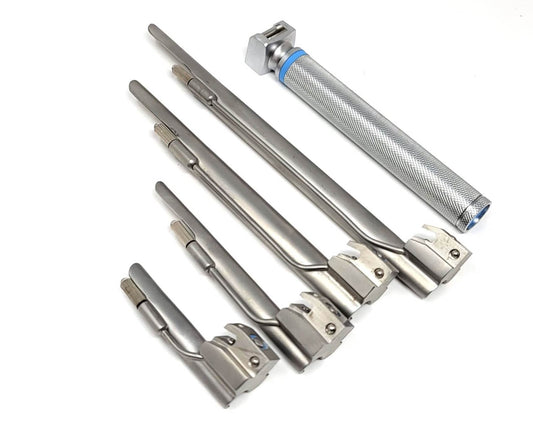 Set of 5 Pcs Conventional Miller Laryngoscope Blades #0, #1, #2, #3 & Small Handle Intubation Kit