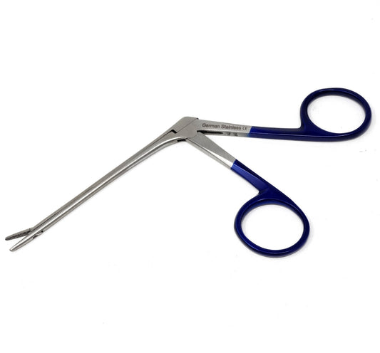 IMS-ALG03 Stainless Steel ENT Small Jaws Alligator Serrated Forceps 3.5" Shank, With Metallic Blue Handle