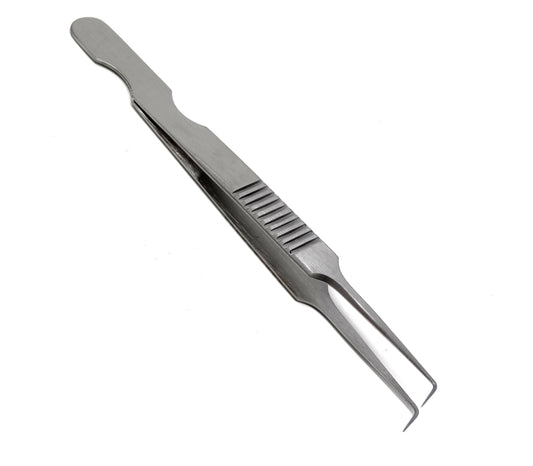 Stainless Steel Micro Surgical Forceps Tweezers A Type Right Angled 90 Degree, Ridged Handle, Fine Point, Premium Quality