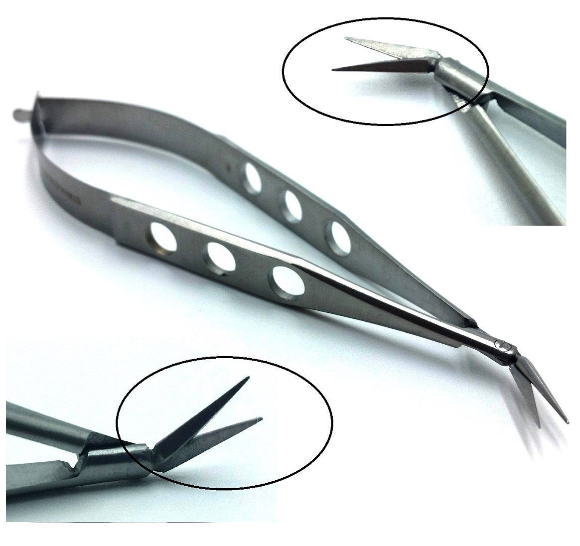Vannas Micro Small Blade Stitch Scissors Angled to The Side, 4'', Fenestrated