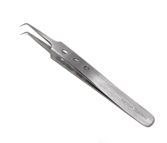 Stainless Steel Watch & Jewelery Repair Tweezers Right Angle 90 Degree Forceps, Fine Point, Fenestrated Handle, Premium Quality