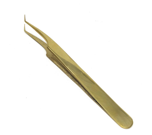 Volume Eyelash Lash Fine Point Tweezers A Type Angled Gold Plated