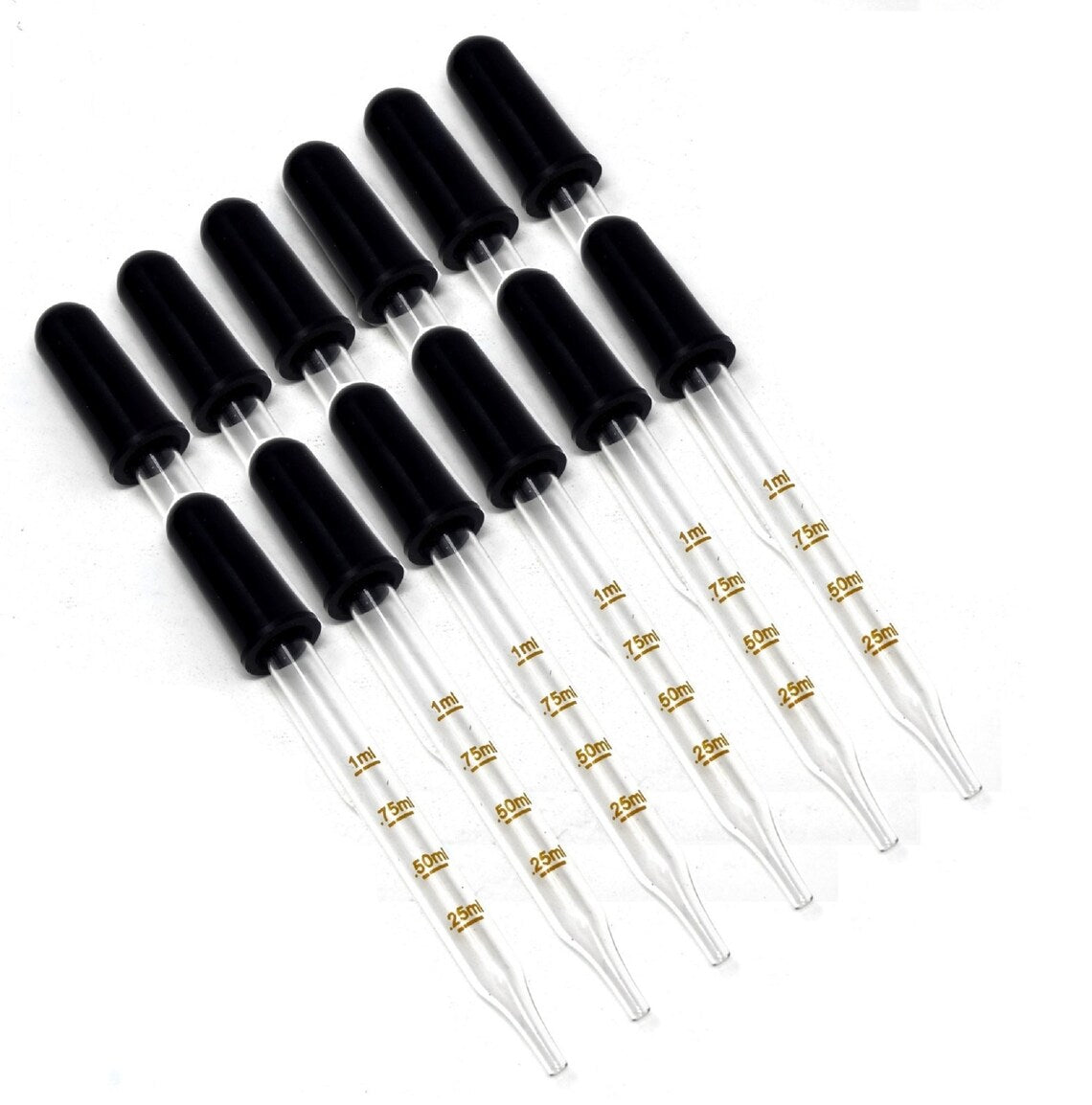 1ml Graduated 12/pack Glass Dropper Pipette with Rubber Cap Medicine Essential Oils Eye