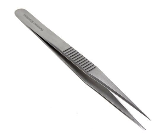 Stainless Steel Micro Surgical Forceps Tweezers Straight, Ridged Handle, Fine Point, Premium Quality