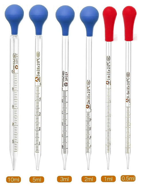 Set of 6 Glass Graduated Lab Pipette Droppers for Liquid & Oil 0.5/1/2/3/5/10ml