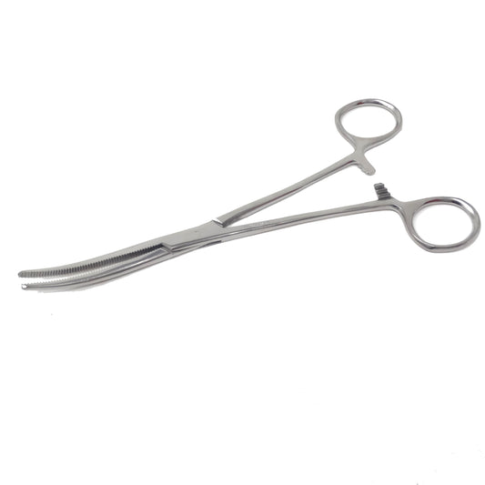 Pet Ear Hair Pulling Serrated Ratchet Forceps, Stainless Steel Grooming Tool, Silver 10" Curved