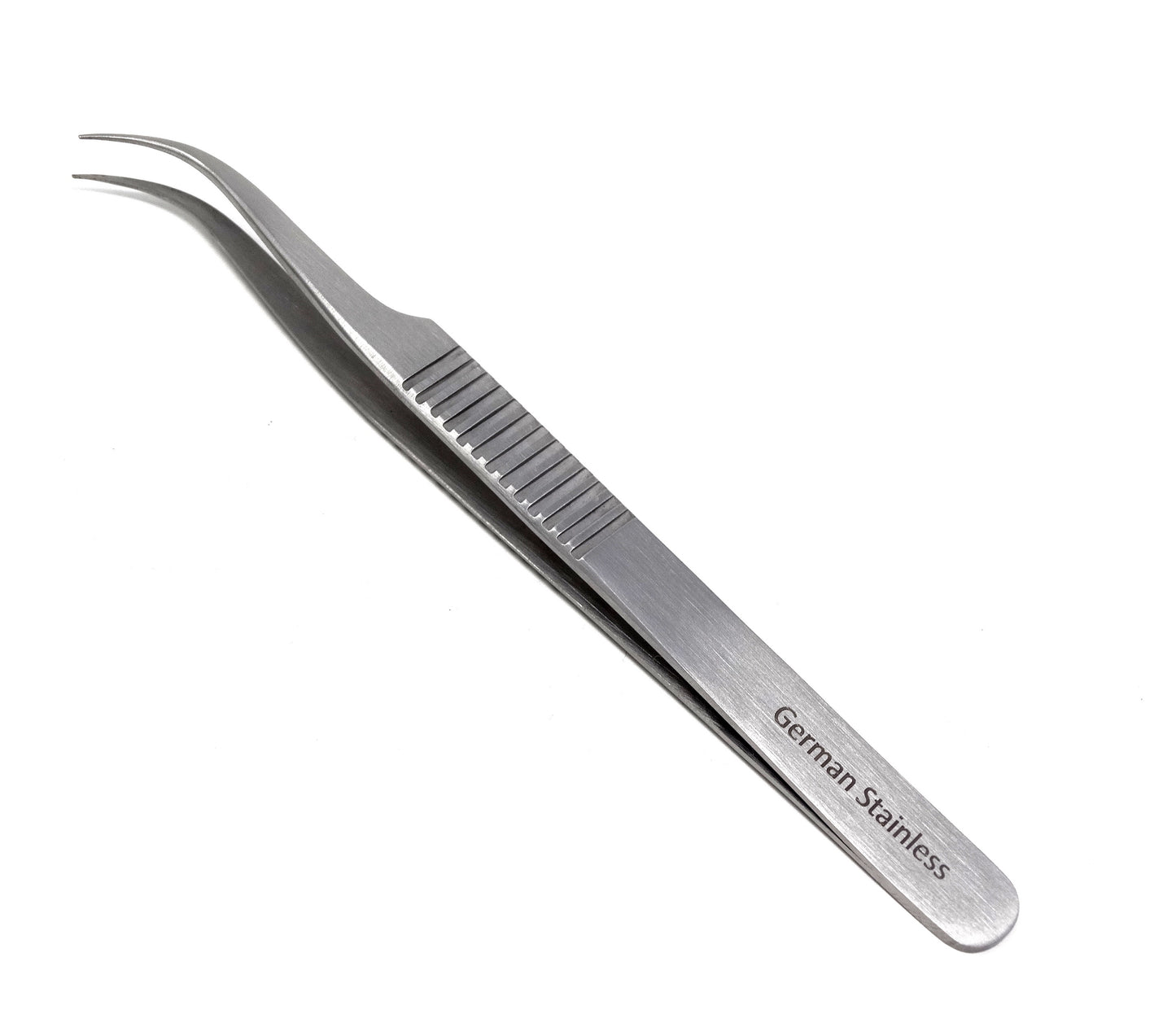 Stainless Steel Micro Surgical Forceps Tweezers Strong Curved, Ridged Handle, Premium Quality