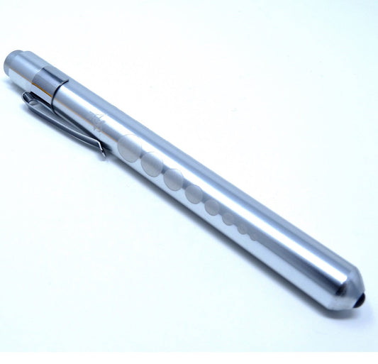 SILVER Reusable NURSE Penlight Pocket Medical LED with Pupil Gauge