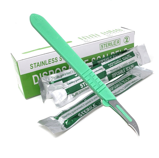 Disposable Scalpels #12, 10/bx Stainless Steel Blades, Plastic Handle
