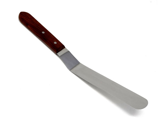 IMS-WHA002 Stainless Steel Lab Spatula with Wooden Handle, 7" Offset Bayonet Blade, 11" Total Length