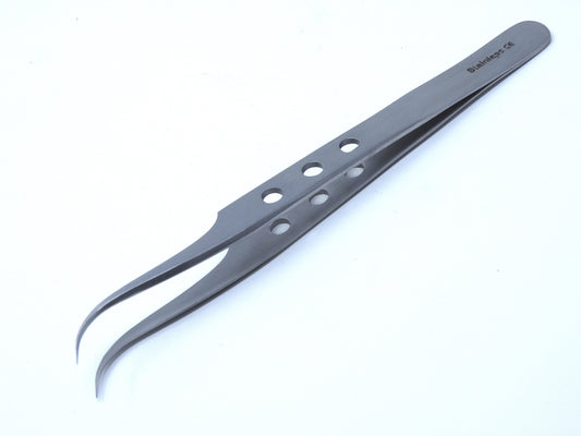Stainless Steel Micro Surgical Forceps Tweezers Strong Curved, Fenestrated Handle, Premium Quality
